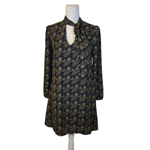 DR2 Paisley Shift Dress Women Size Medium Navy Blue Preppy Academia Boho - Picture 1 of 9